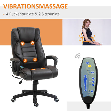 Office chair with massage function, height-adjustable executive chair, ergonomic swivel chair, 6 vibration points, brown