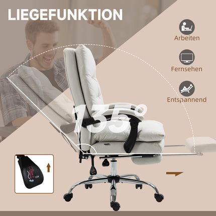 Massage office chair, 135° tilt, adjustable height, cream