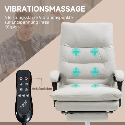 Massage office chair, 135° tilt, adjustable height, cream
