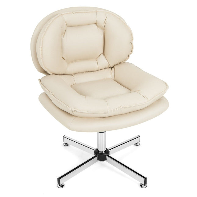 Office chair without armrests Desk chair with double padded back and seat cushion beige
