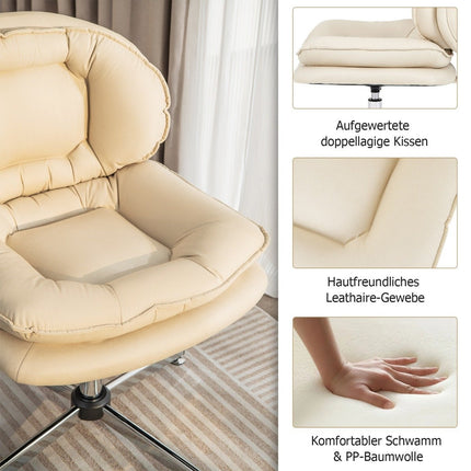 Office chair without armrests Desk chair with double padded back and seat cushion beige