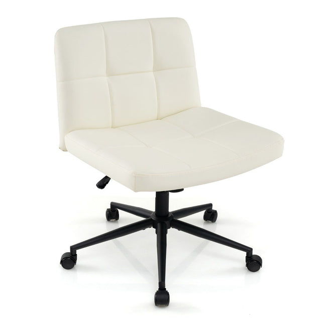Office chair without armrests Desk chair with wide seat 360° rotating faux leather for home office beige