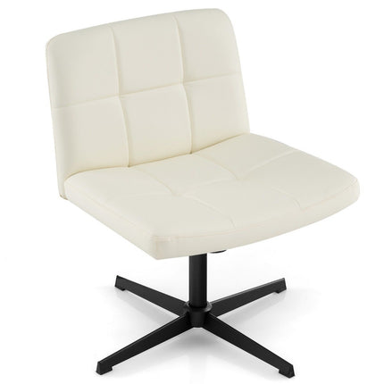 Office chair without armrests Desk chair with wide seat &amp; Rocker function faux leather for home office beige