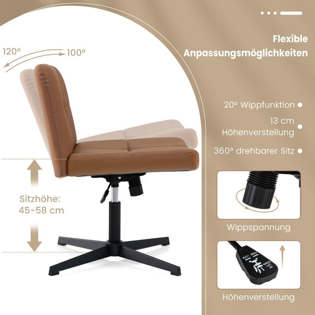 Office chair without armrests Desk chair with wide seat &amp; Rocker function faux leather for home office brown
