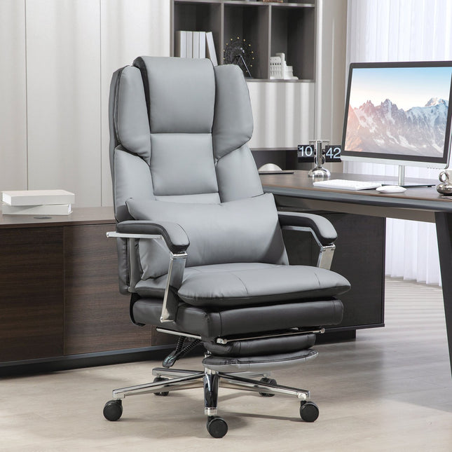 Ergonomic office chair, rocking, 180 kg load, light gray leather