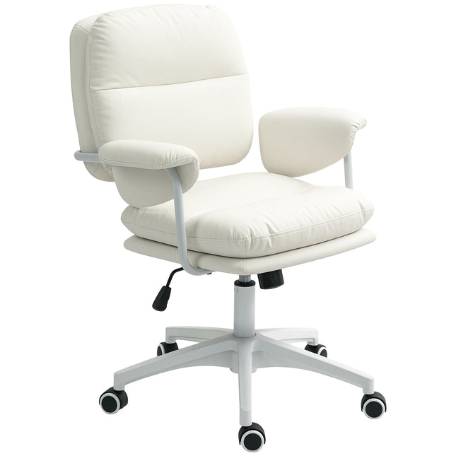 White office chair in synthetic leather, adjustable, tilt function