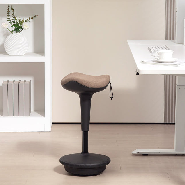 Kantoorkruk met draaifunctie, ergonomische werkkruk, in hoogte verstelbaar 68,5-83,5 cm kruk, 360° draaibare stakruk, voor kantoor en studeerkamer, bruin