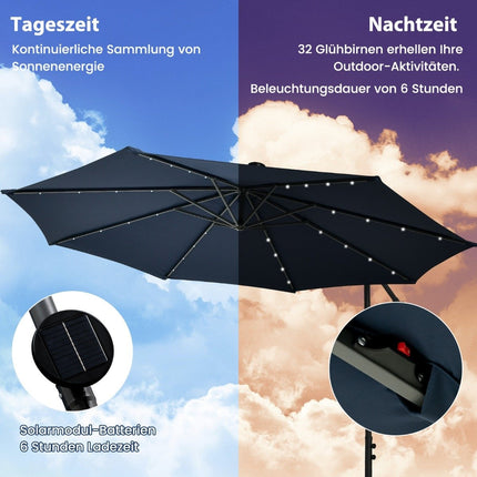 Offset Patio Umbrella 300cm, Solar LED, UV Protection