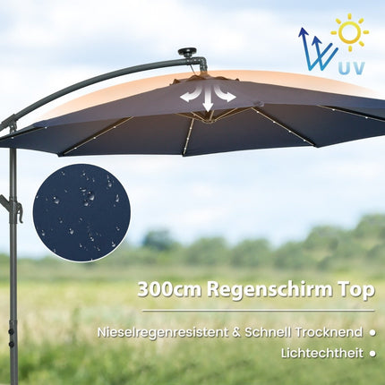 Offset Patio Umbrella 300cm, Solar LED, UV Protection