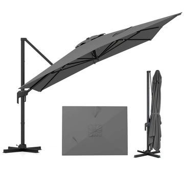 Offset Patio Umbrella, 300x390 cm, Grey, Crank Lift