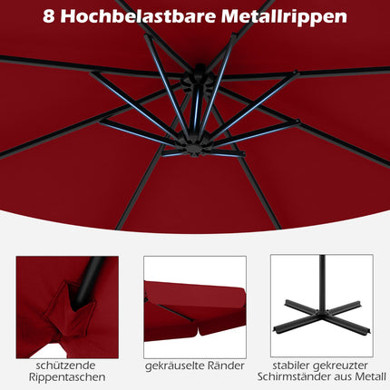 Offset Patio Umbrella 305 cm with Cover, Crank, Red
