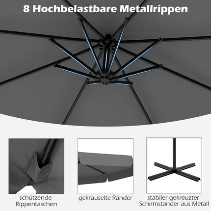 Offset Patio Umbrella 305 cm with Cover and Crank, Grey