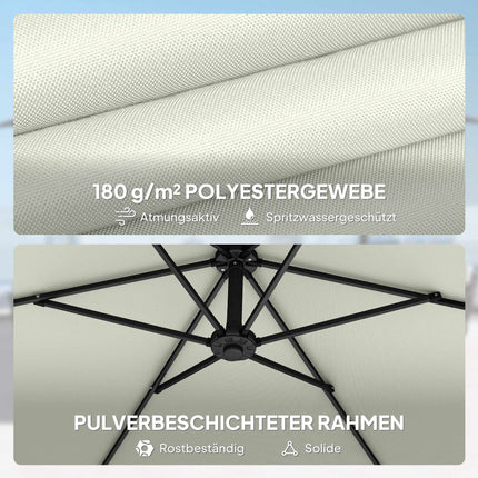 Offset Patio Umbrella, 3m, Cream, Metal Frame, UPF 30+