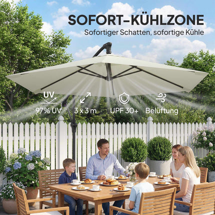 Offset Patio Umbrella, 3m, Cream, Metal Frame, UPF 30+
