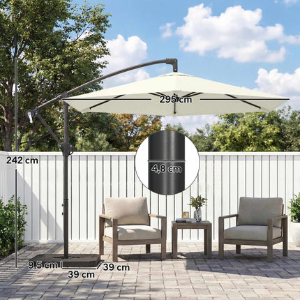 Offset Patio Umbrella, 3m, Cream, Metal Frame, UPF 30+