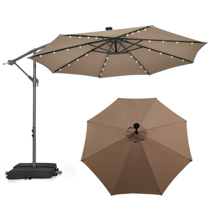 Offset Patio Umbrella, 3m, Solar LED, UV Protection, Brown