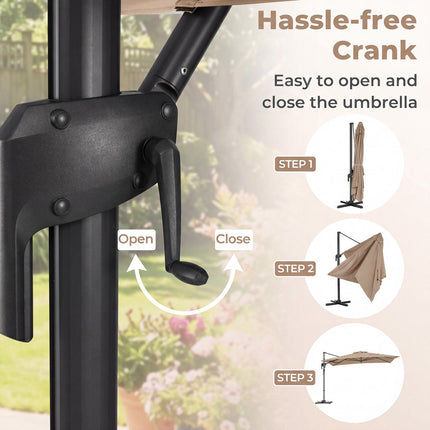 Offset Patio Umbrella with Crank Lift, 300x390 cm, Brown