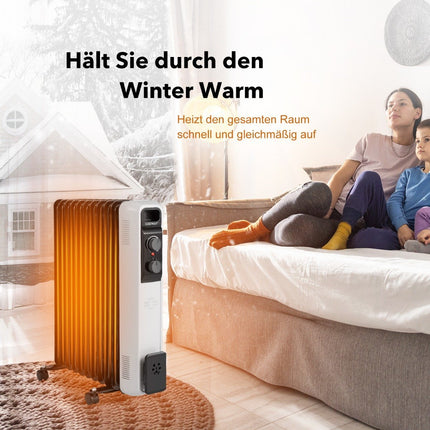 Oil-filled radiator electric heater with 3 heating levels 49 x 24 x 62 cm black