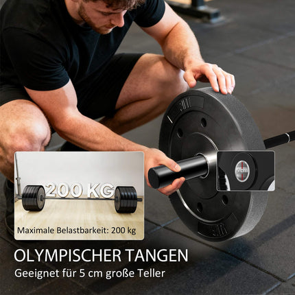 Olympic Barbell, 180 cm Steel, 200 kg Capacity, Black