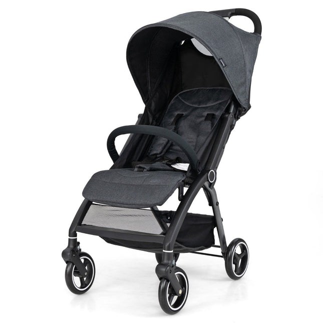 One-handed folding stroller with adjustable backrest and canopy, travel buggy, grey