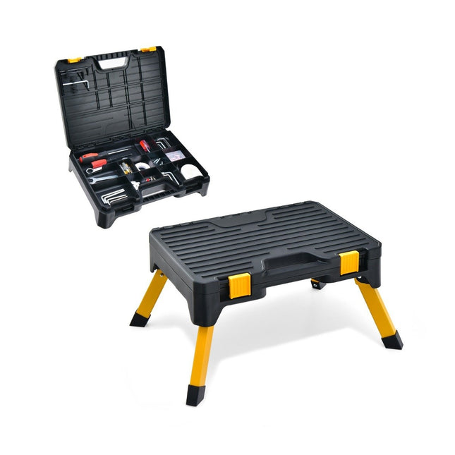 One-step stool tool box folding step ladder with wide step 50 x 39.5 x 23.5 cm