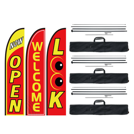 Open Feather Flag Kit, 3 Flags, Poles, Stakes, 16.3 Ft