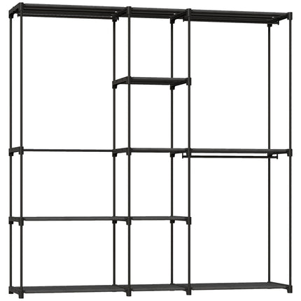 Open Wardrobe with 4 Shelves, 2 Hanging Sections, Black