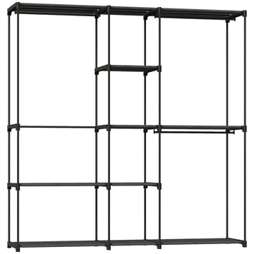 Open Wardrobe with 4 Shelves, 2 Hanging Sections, Black