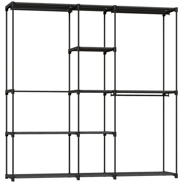 Open Wardrobe with 4 Shelves, 2 Hanging Sections, Black