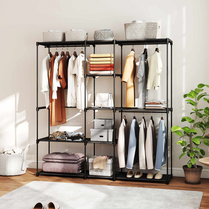 Open Wardrobe with 4 Shelves, 2 Hanging Sections, Black