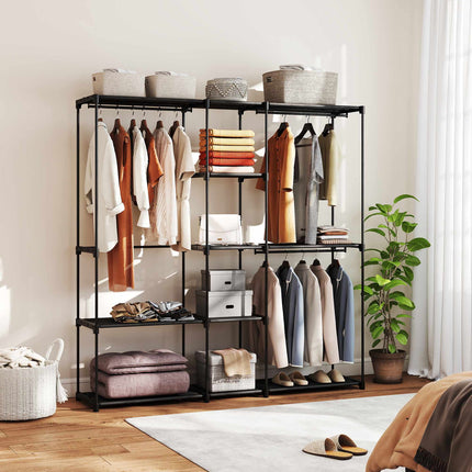 Open Wardrobe with 4 Shelves, 2 Hanging Sections, Black