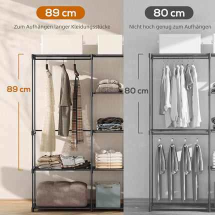 Open Wardrobe with 4 Shelves, 2 Hanging Sections, Black