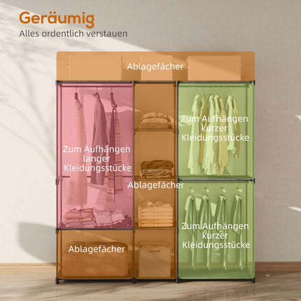 Open Wardrobe with 4 Shelves, 2 Hanging Sections, Black