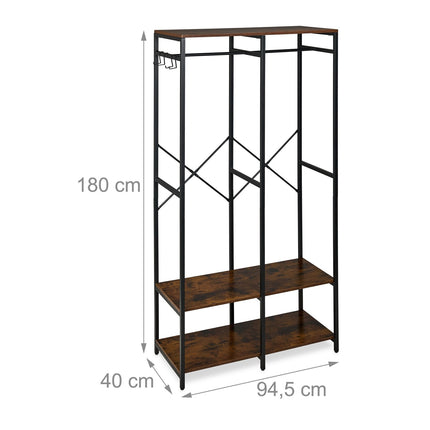 Open Wardrobe with Rails & Shelves – Iron Frame, Wood Panels