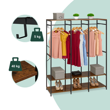 Open Wardrobe with Rails & Shelves – Iron Frame, Wood Panels