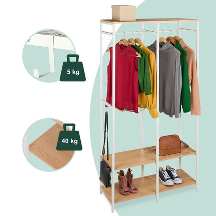 Open Wardrobe with Rails & Shelves – Iron Frame, Wood Panels