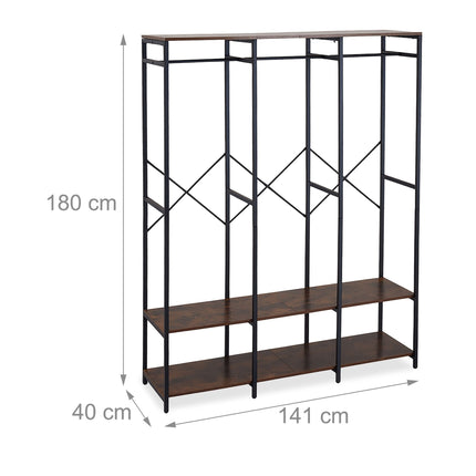 Open Wardrobe with Rails & Shelves – Iron Frame, Wood Panels