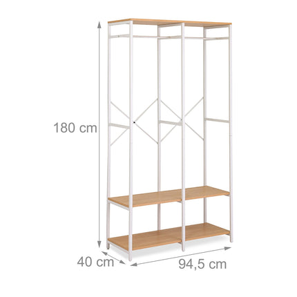 Open Wardrobe with Rails & Shelves – Iron Frame, Wood Panels