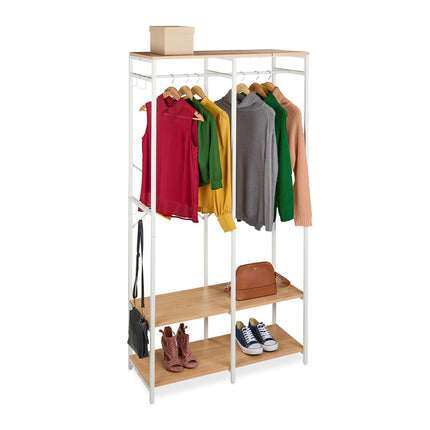 Open Wardrobe with Rails & Shelves – Iron Frame, Wood Panels