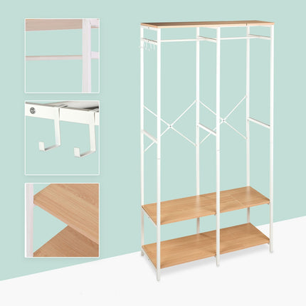 Open Wardrobe with Rails & Shelves – Iron Frame, Wood Panels