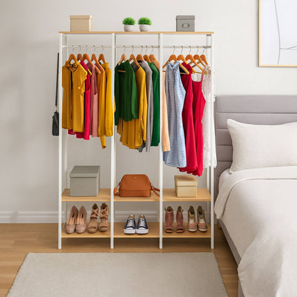 Open Wardrobe with Rails & Shelves – Iron & Wood
