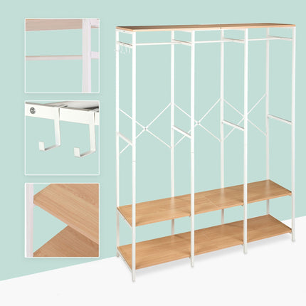 Open Wardrobe with Rails & Shelves – Iron & Wood