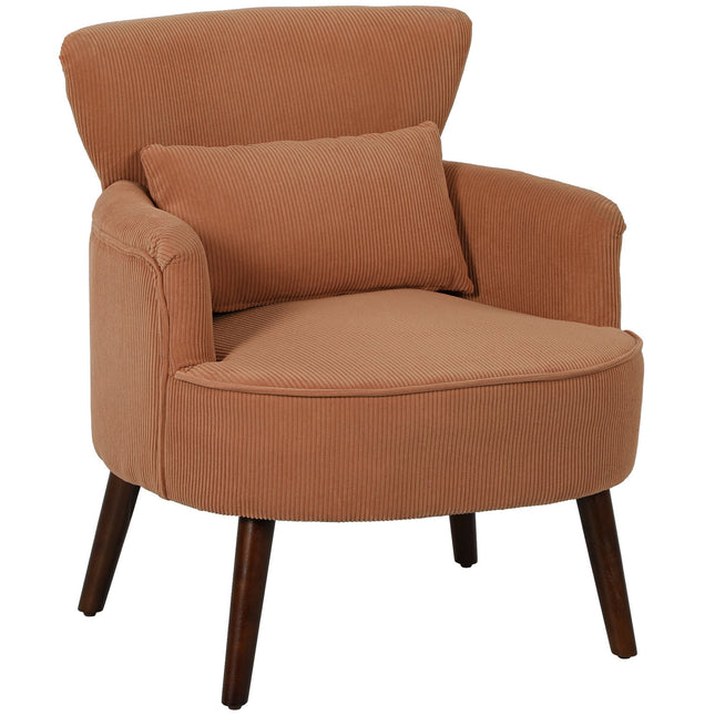Oranje corduroy fauteuil - schuim met hoge dichtheid, houten frame