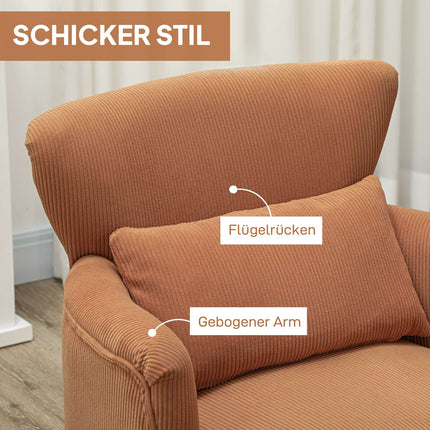 Orange Corduroy Armchair – High-Density Foam, Wood Frame