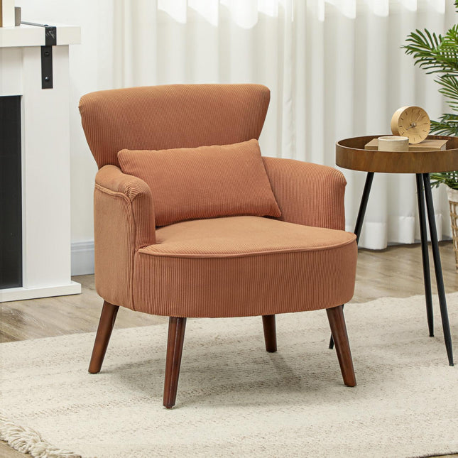Oranje corduroy fauteuil - schuim met hoge dichtheid, houten frame