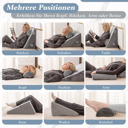 Orthopedic Wedge Pillow Set, Memory Foam, Adjustable, Gray