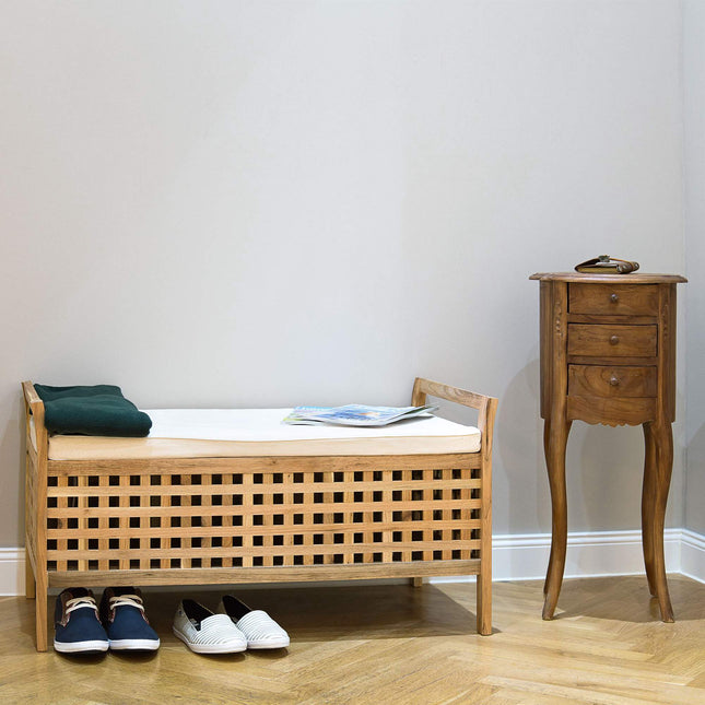 Ottomaanse bank, walnoot, opbergzitting met linnen kussen, opbergbank 46,5 x 92,6 x 49 cm