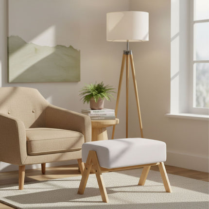 Ottoman Footstool with Fabric Top & Bamboo Legs