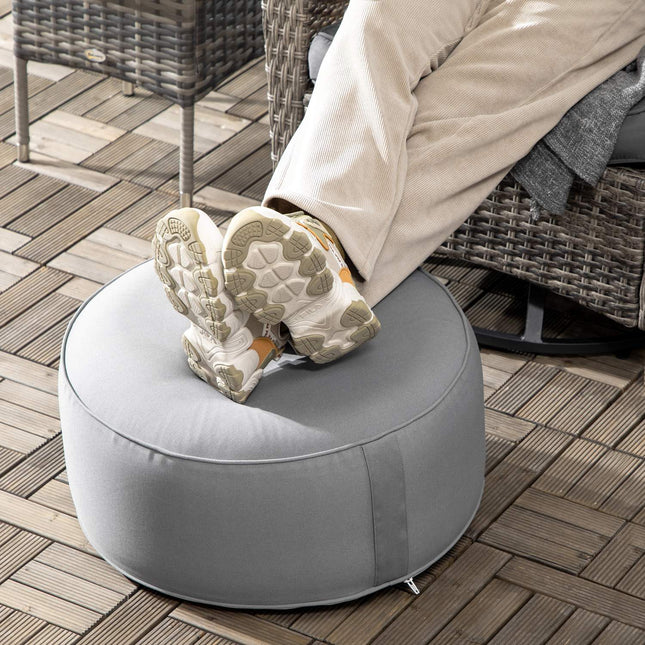 Ottoman, Opblaasbare Voetenbank, Voetensteun Voor Binnen En Buiten, Draagvermogen Tot 150 Kg, Polyester, Donkergrijs, 53 X 53 X 23 Cm