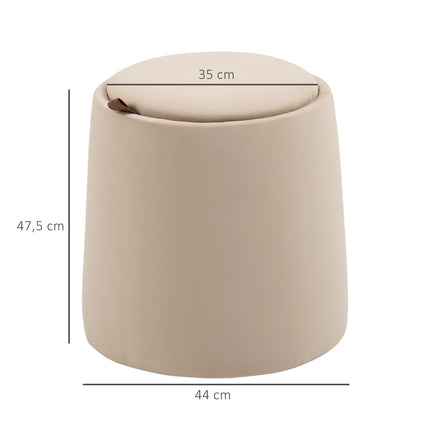 Beige velvet storage ottoman, round stool with removable lid